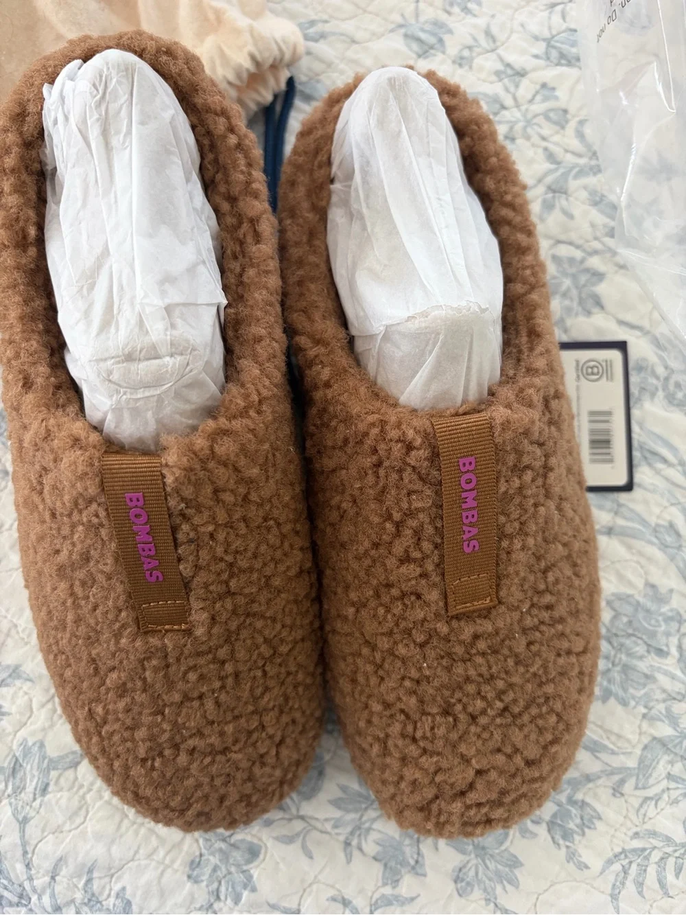 Bombas Women's Brown Sherpa Slip-Ons — Cozy Tan Fuzzy Slippers - Picture 2 of 3